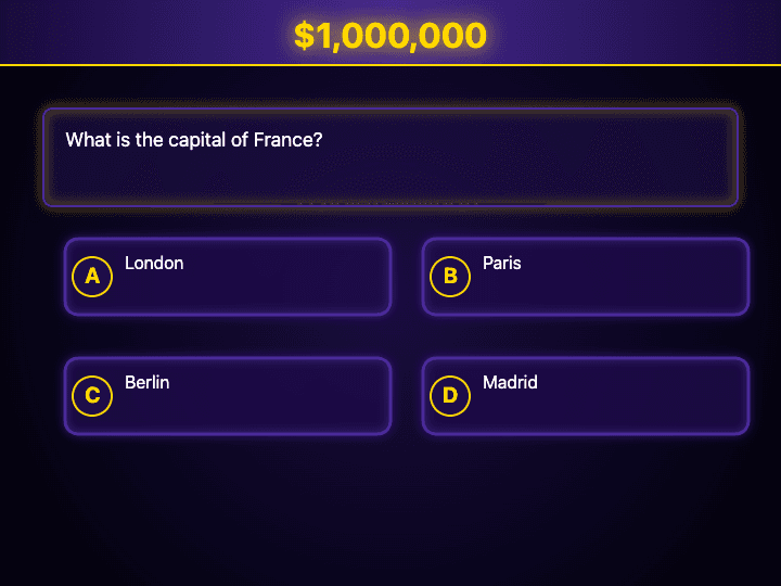 An early game with no design system — purple gradients, random colors, AI-generated aesthetic